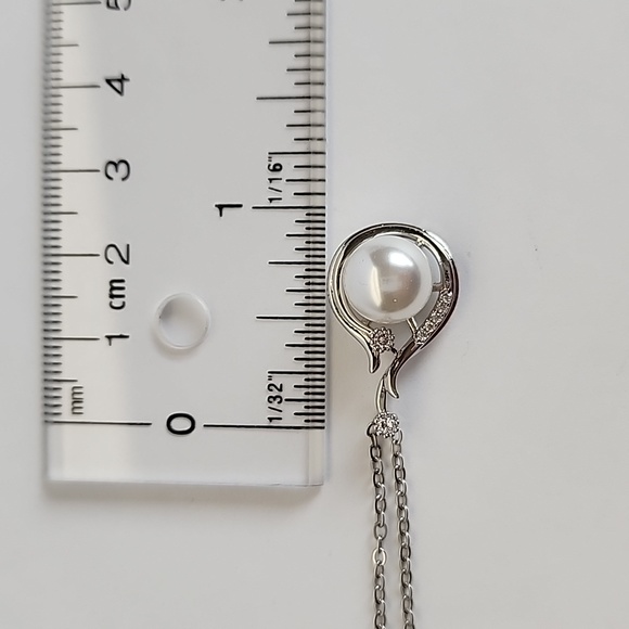 925 Sterling Silver Plated Faux Pearl Pendant Chain Necklace - Picture 11 of 13